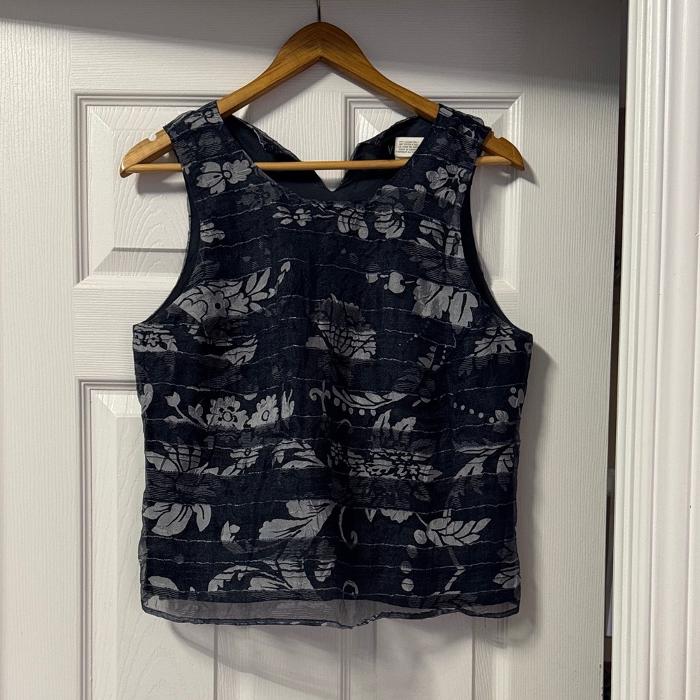 Floral Navy and Gray Women's Top
